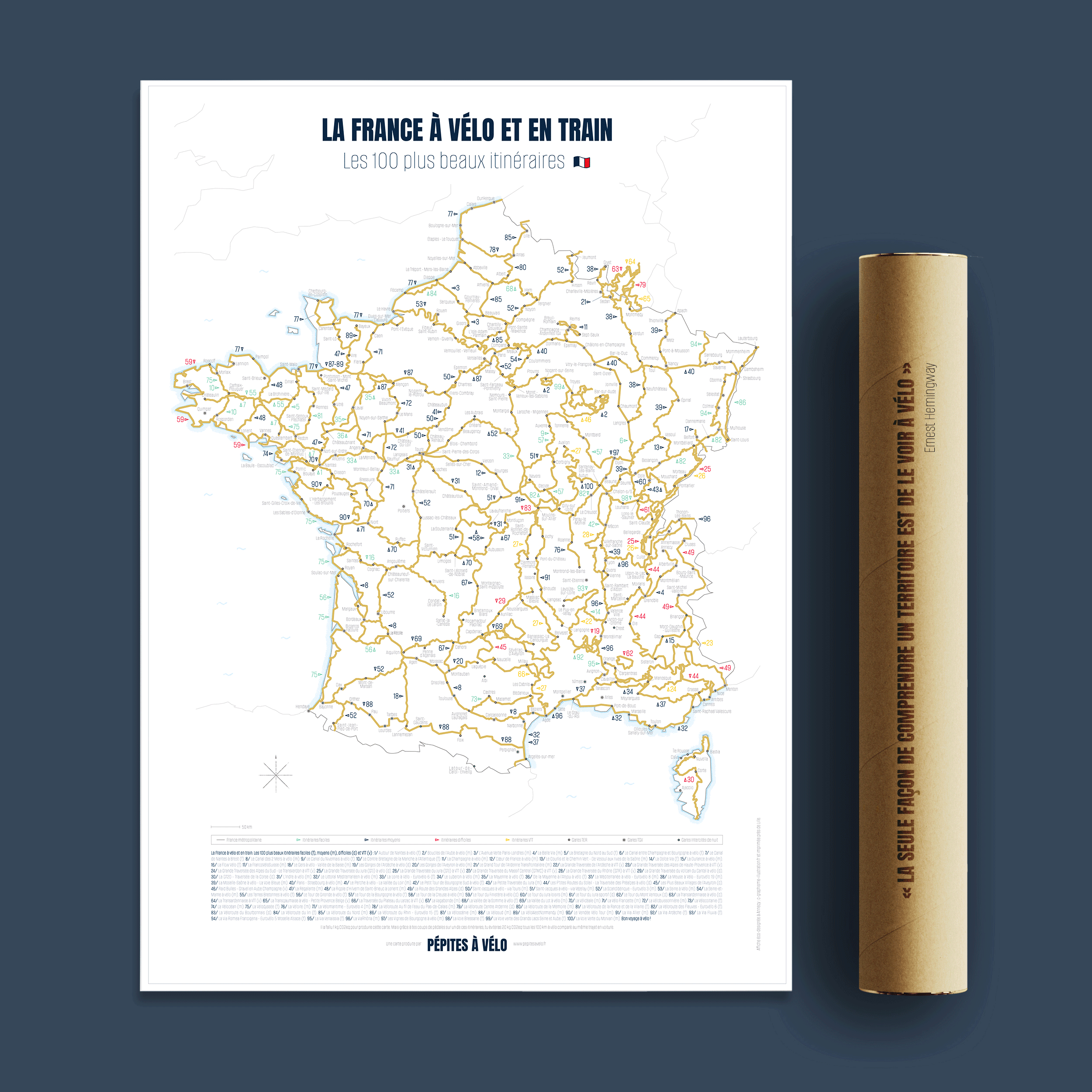carte à gratter des itinéraires vélo en France
